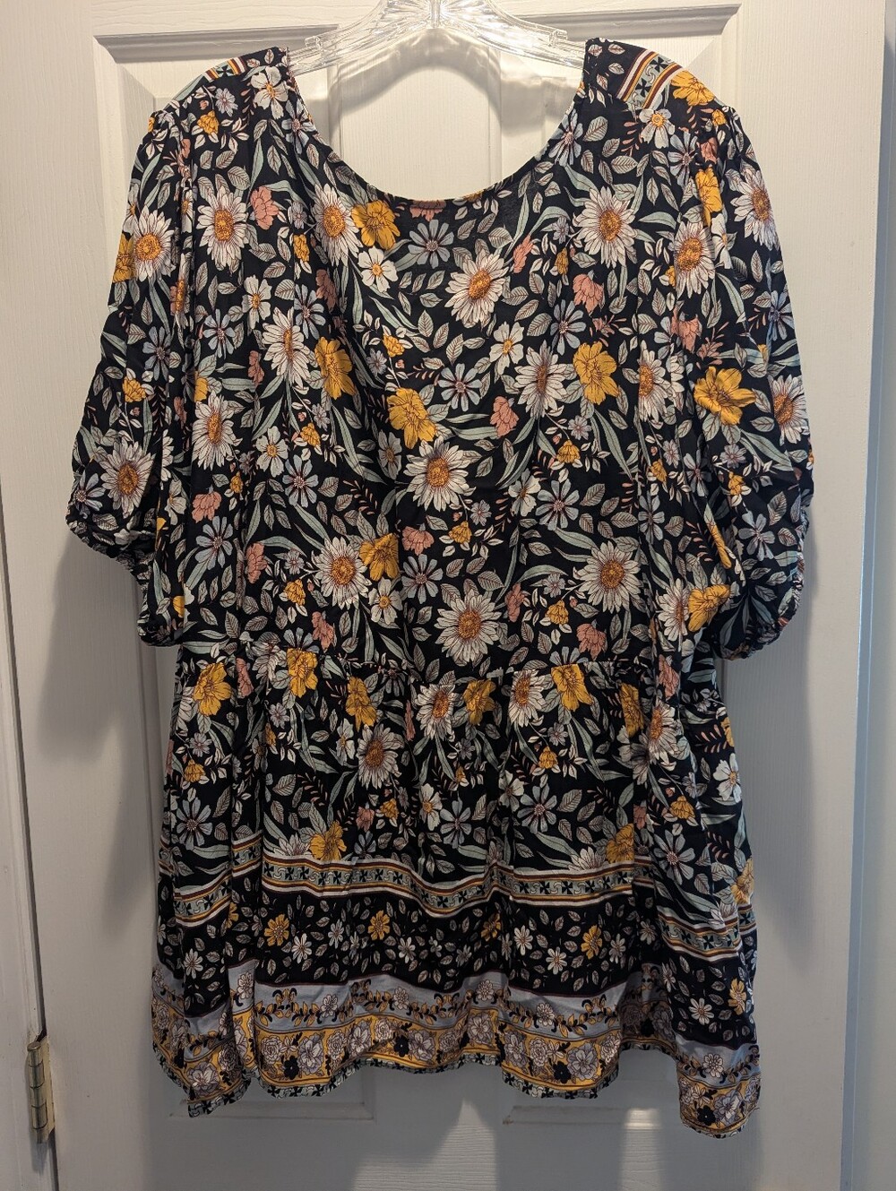 Agnes Orinda Women’s Floral V-Neck Button Black Yellow Babydoll Top Sz 4X *GUC - Picture 4 of 10